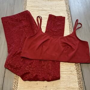 Fabletics Red High Waisted Leopard Mesh Leggings Sports Bra Set Sz XXL Sheer